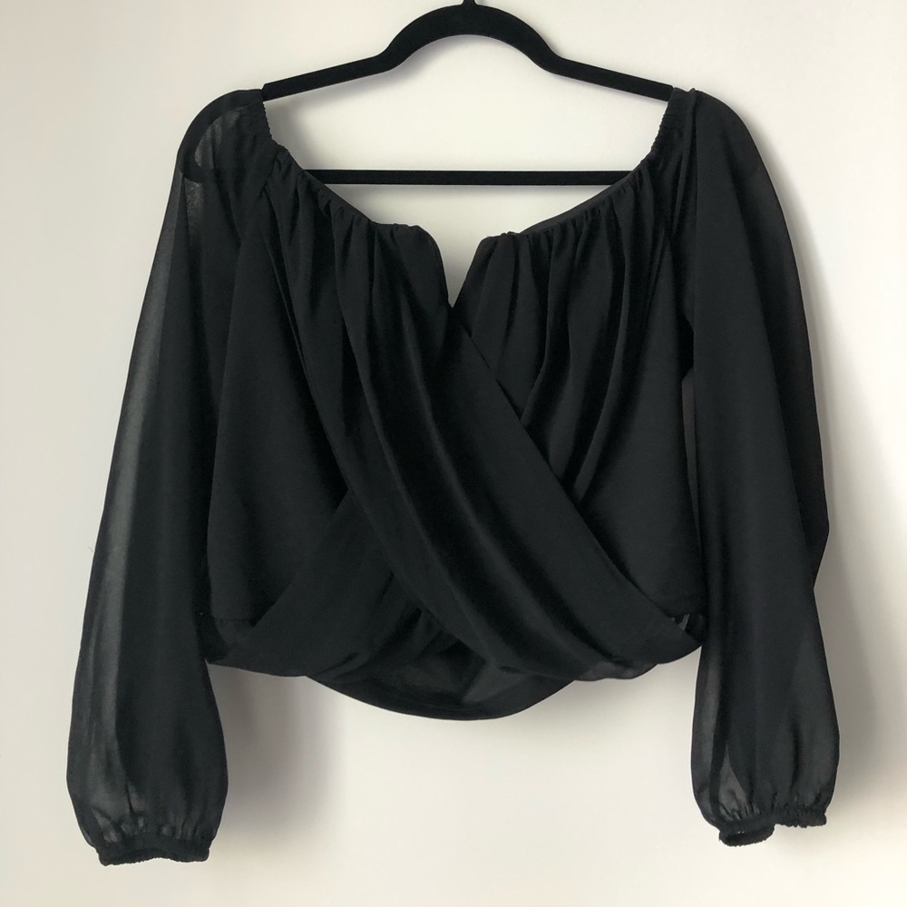 GUESS long sleeve black sheer blouse